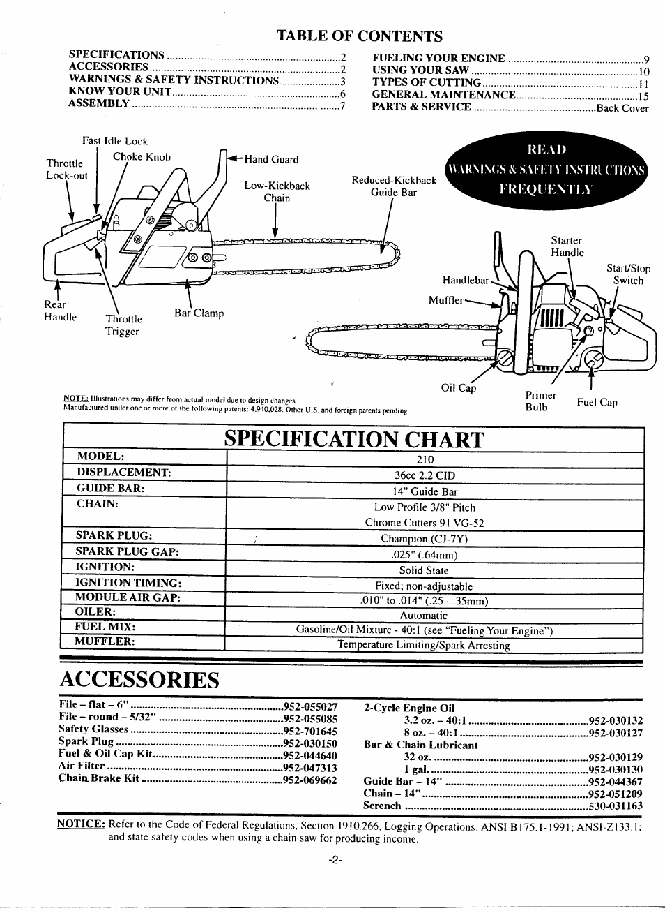 Poulan 210 User Manual | Page 2 / 21