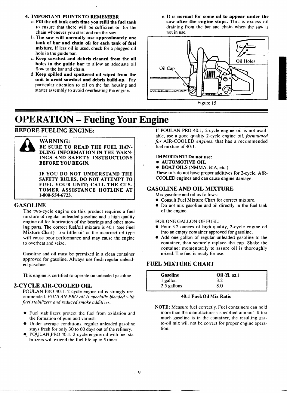 Operation - fueling your engine | Poulan 210 User Manual | Page 9 / 21