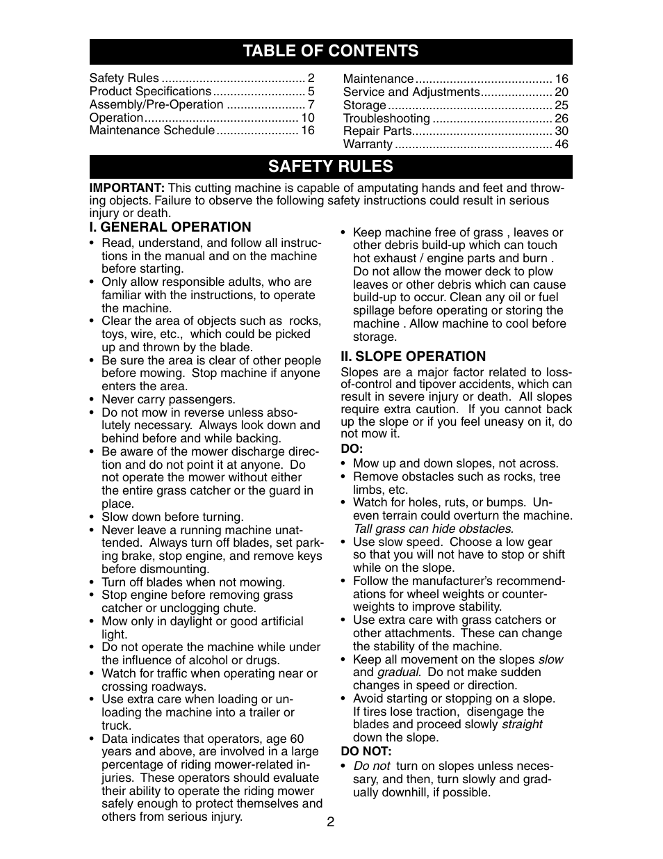 Table of contents safety rules | Poulan 2002-11 User Manual | Page 2 / 48