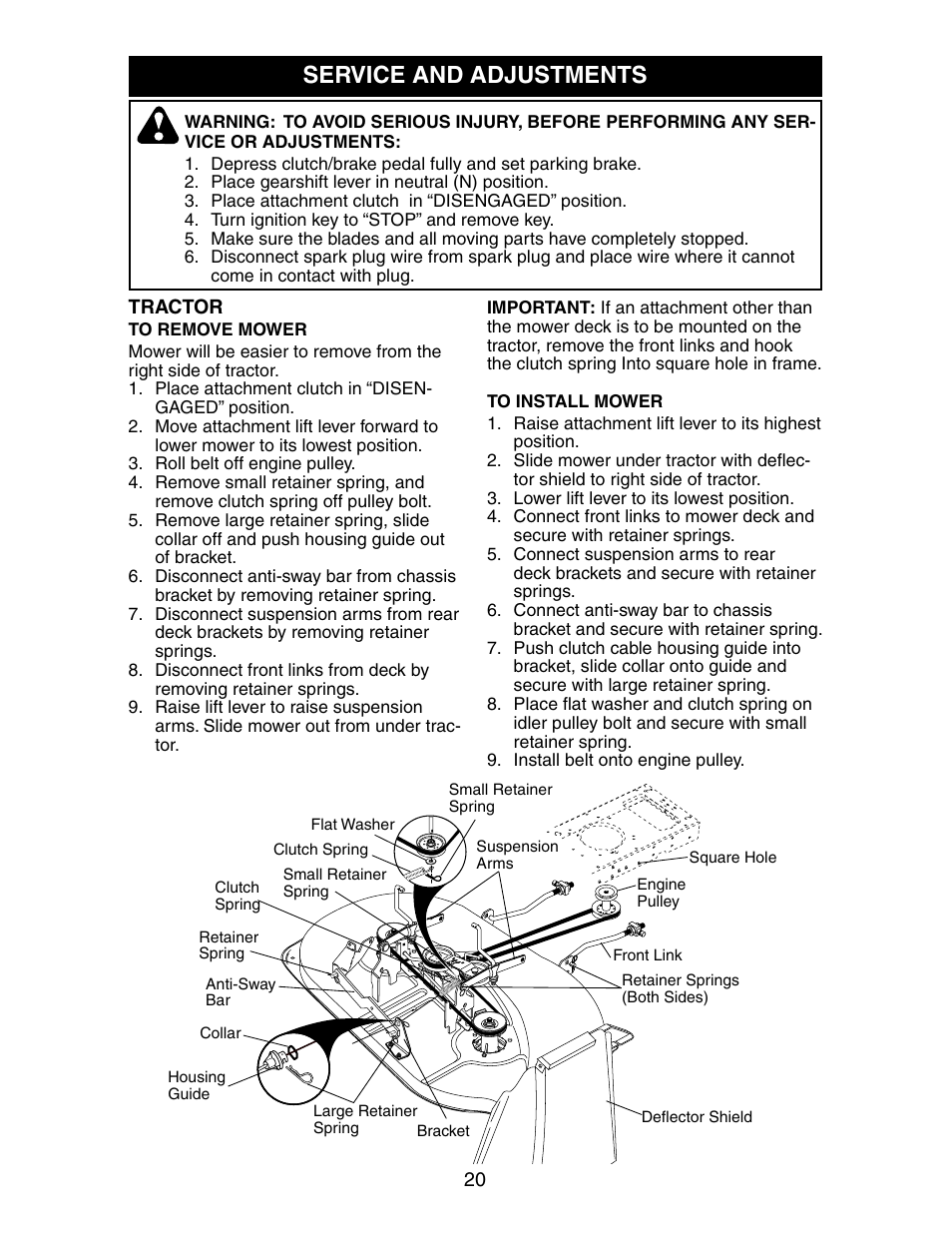 Service and adjustments | Poulan 2002-11 User Manual | Page 20 / 48