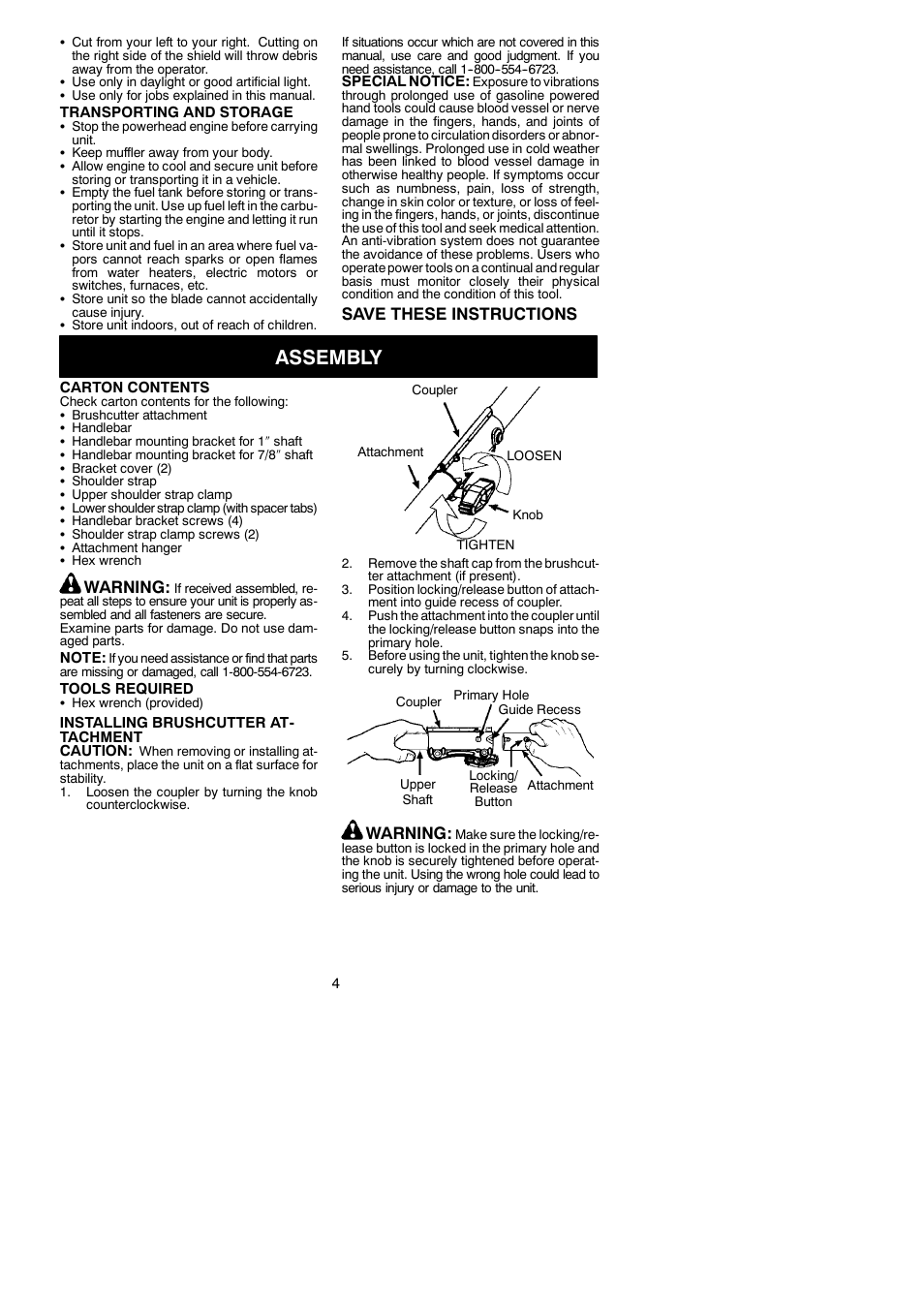 Assembly, Save these instructions, Warning | Poulan Pro PP4000C User Manual | Page 4 / 10