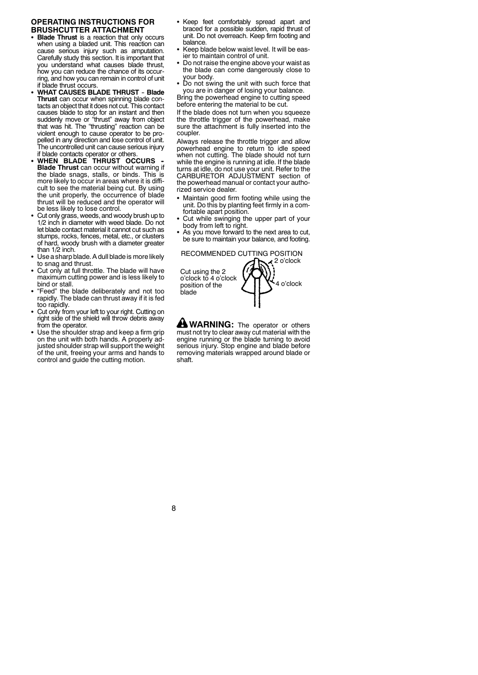 Warning | Poulan Pro PP4000C User Manual | Page 8 / 10