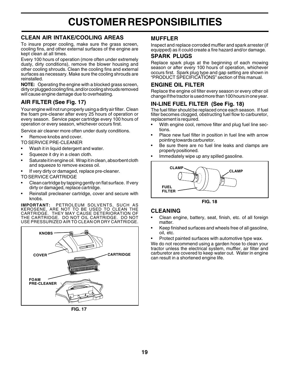 Customer responsibilities | Poulan 179075 User Manual | Page 19 / 48