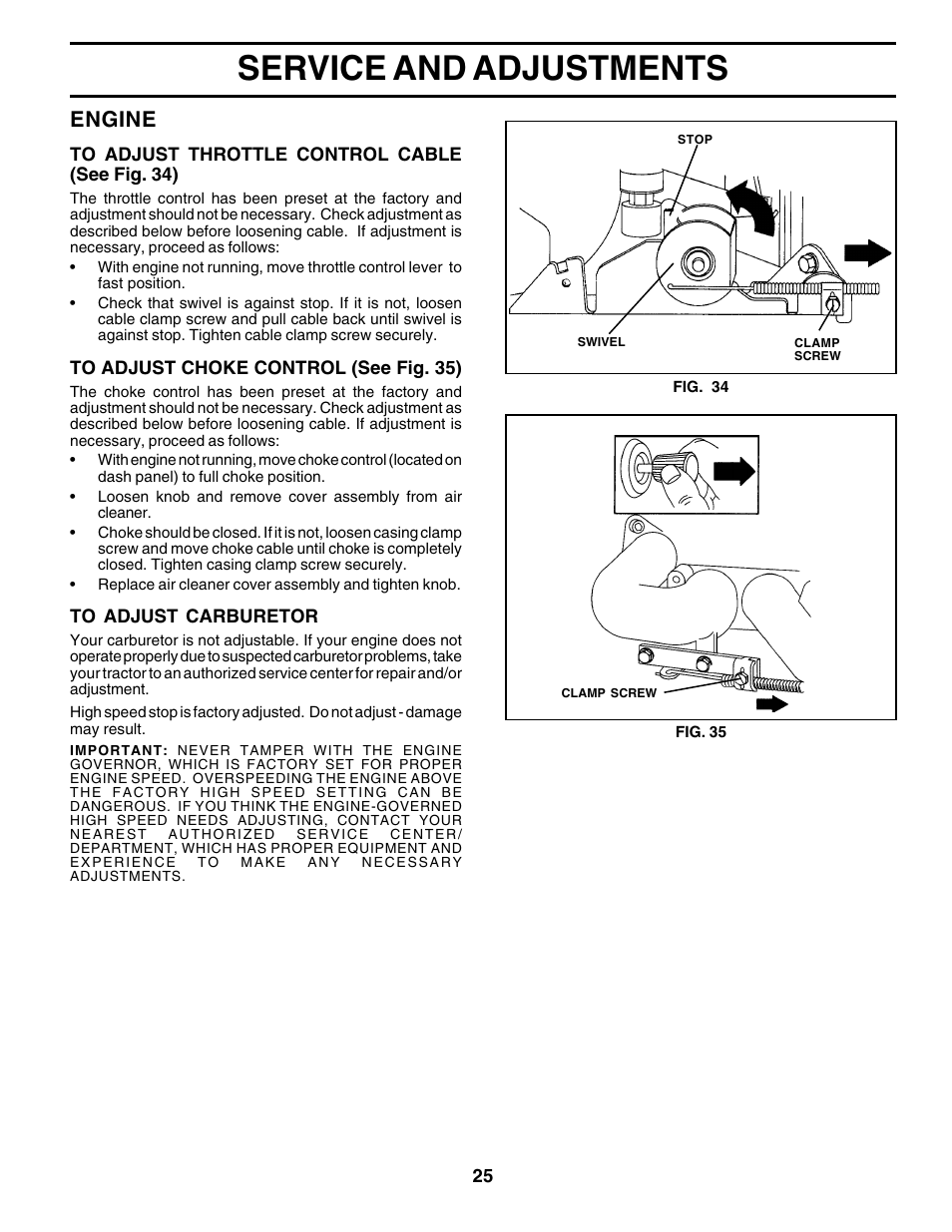 Service and adjustments, Engine | Poulan 179075 User Manual | Page 25 / 48