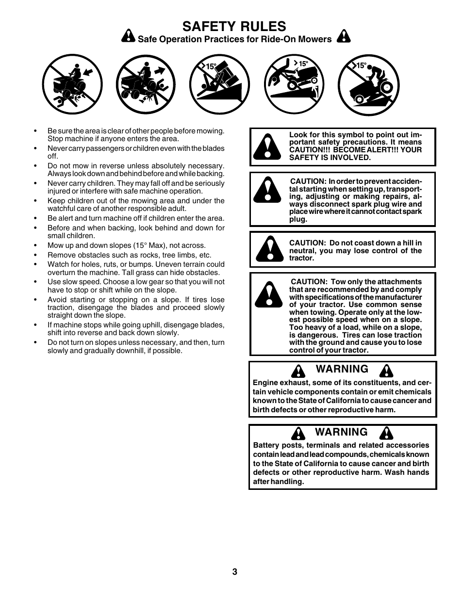 Safety rules, Warning | Poulan 179075 User Manual | Page 3 / 48