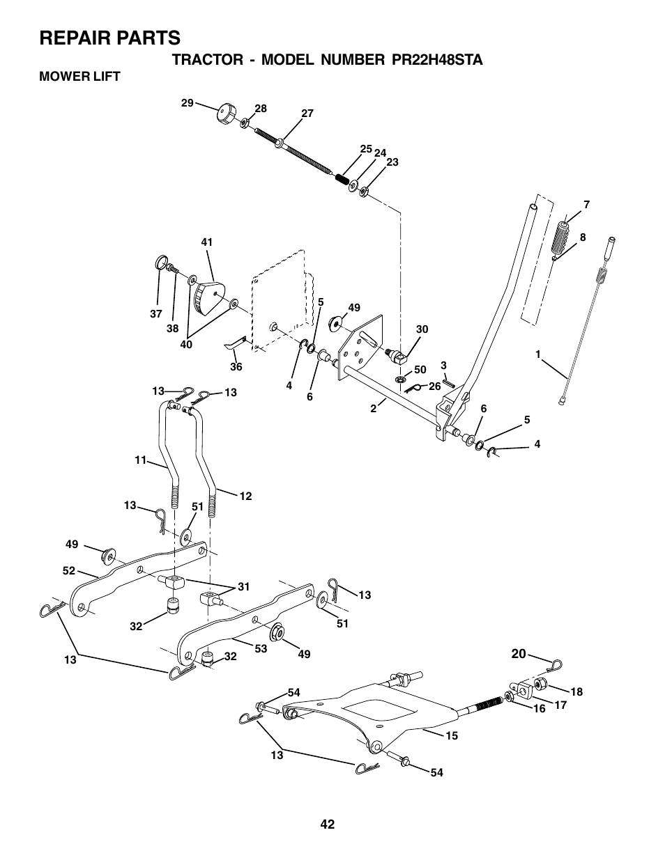 Repair parts, Tractor - model number pr22h48sta | Poulan 179075 User Manual | Page 42 / 48