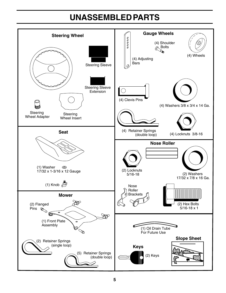 Unassembled parts | Poulan 179075 User Manual | Page 5 / 48