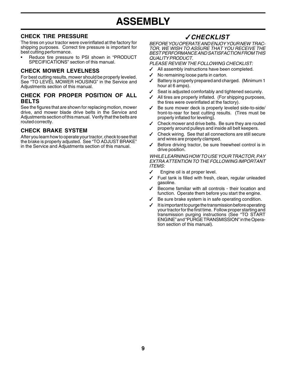Assembly, Checklist | Poulan 179075 User Manual | Page 9 / 48