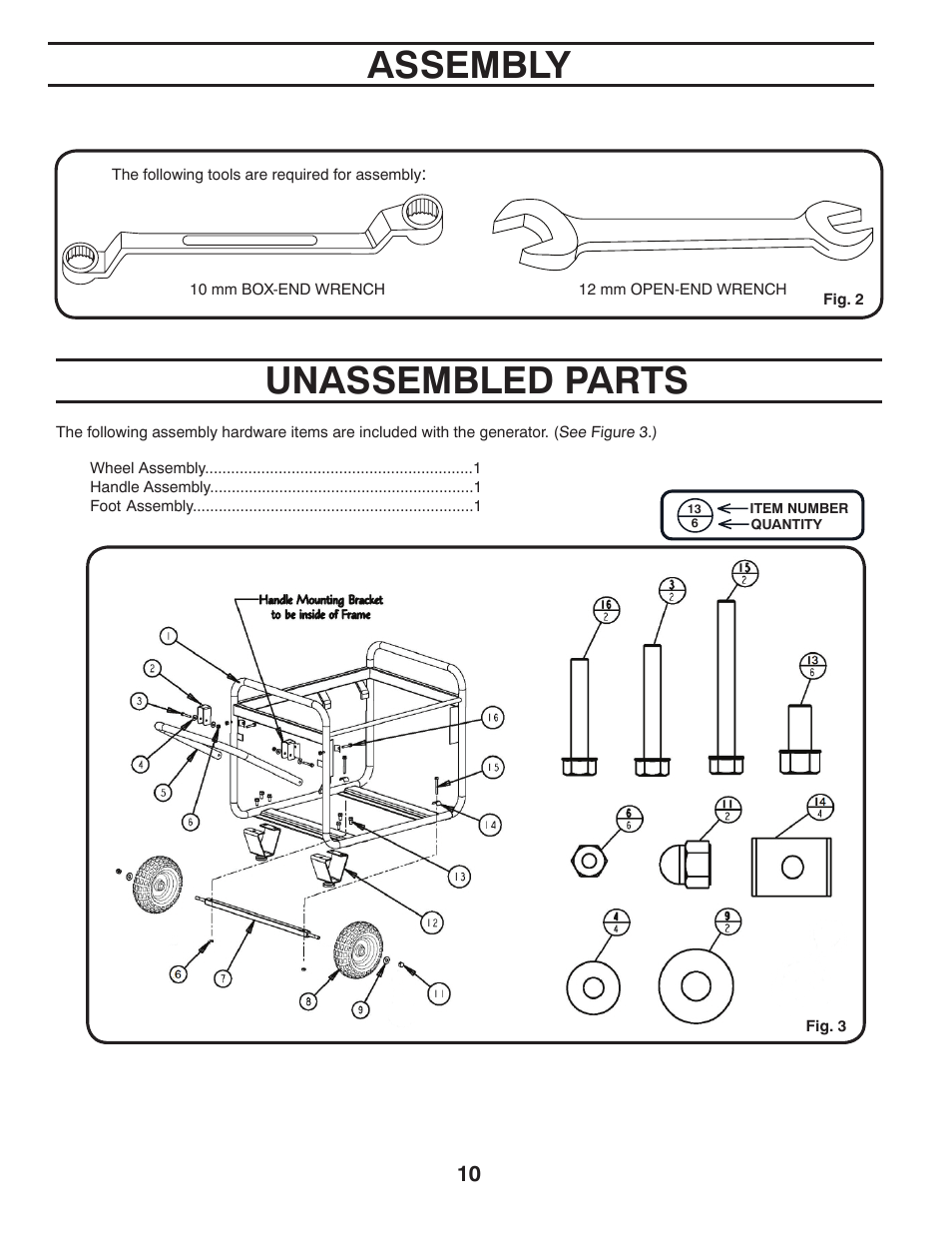 Unassembled parts, Assembly | Poulan 420077 User Manual | Page 10 / 32