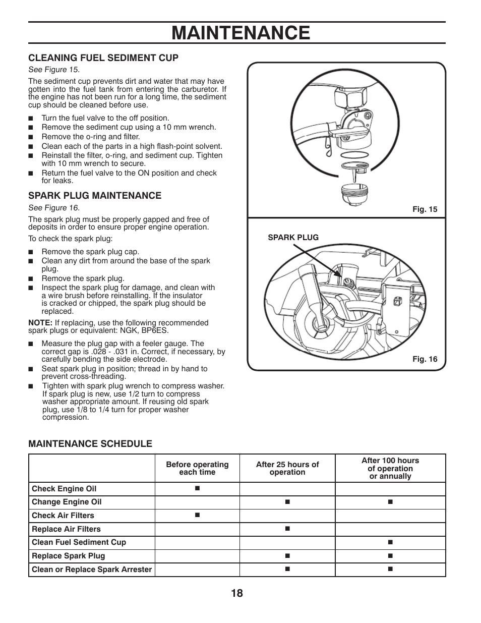 Maintenance | Poulan 420077 User Manual | Page 18 / 32