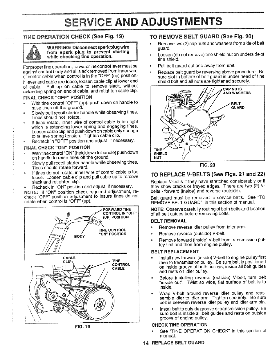 Service and adjustments, Check (see fig. 19) | Poulan 164778 User Manual | Page 14 / 24