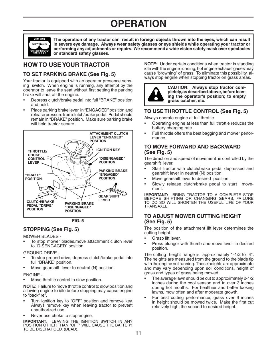 Operation, How to use your tractor | Poulan 186890 User Manual | Page 11 / 48