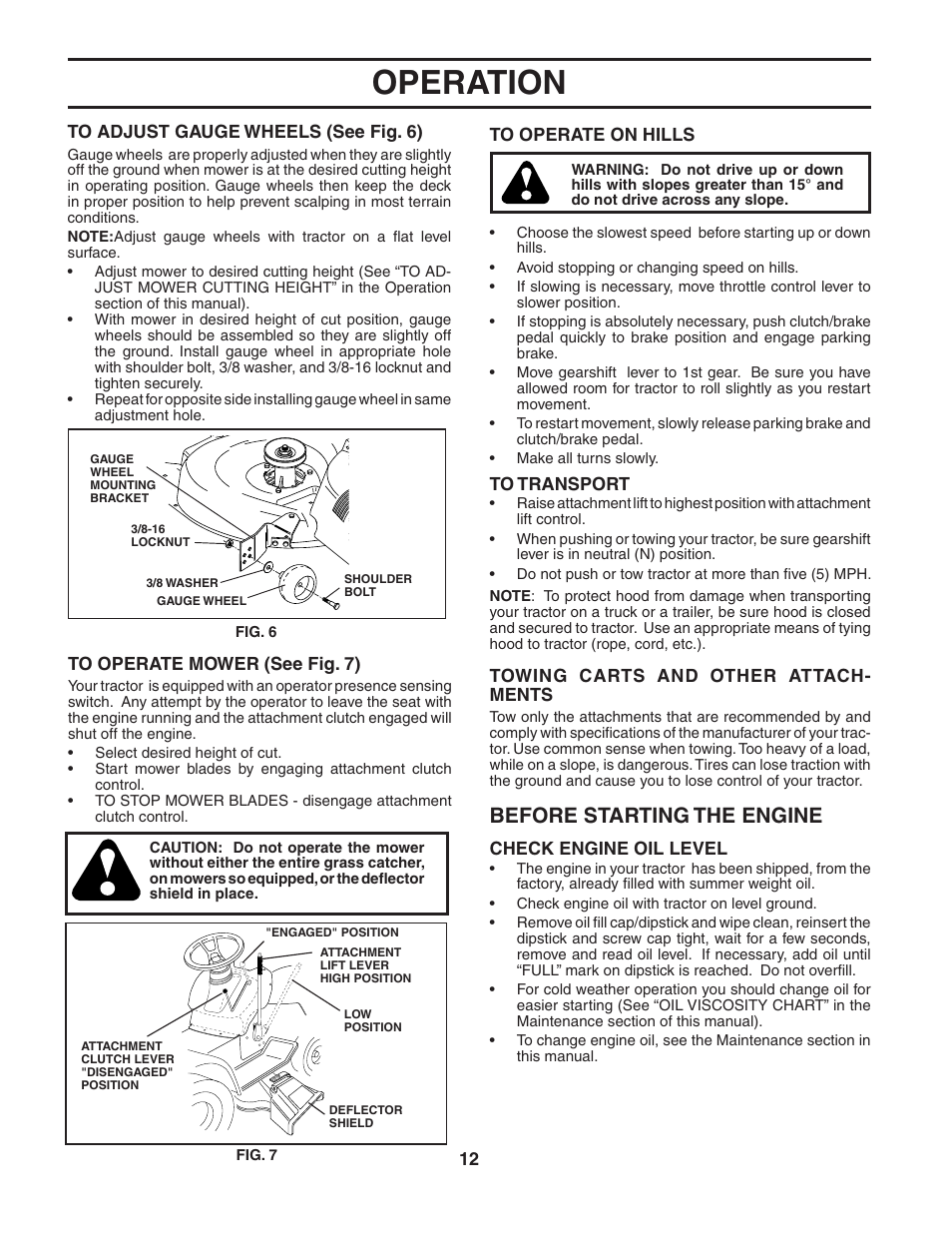 Operation, Before starting the engine | Poulan 186890 User Manual | Page 12 / 48