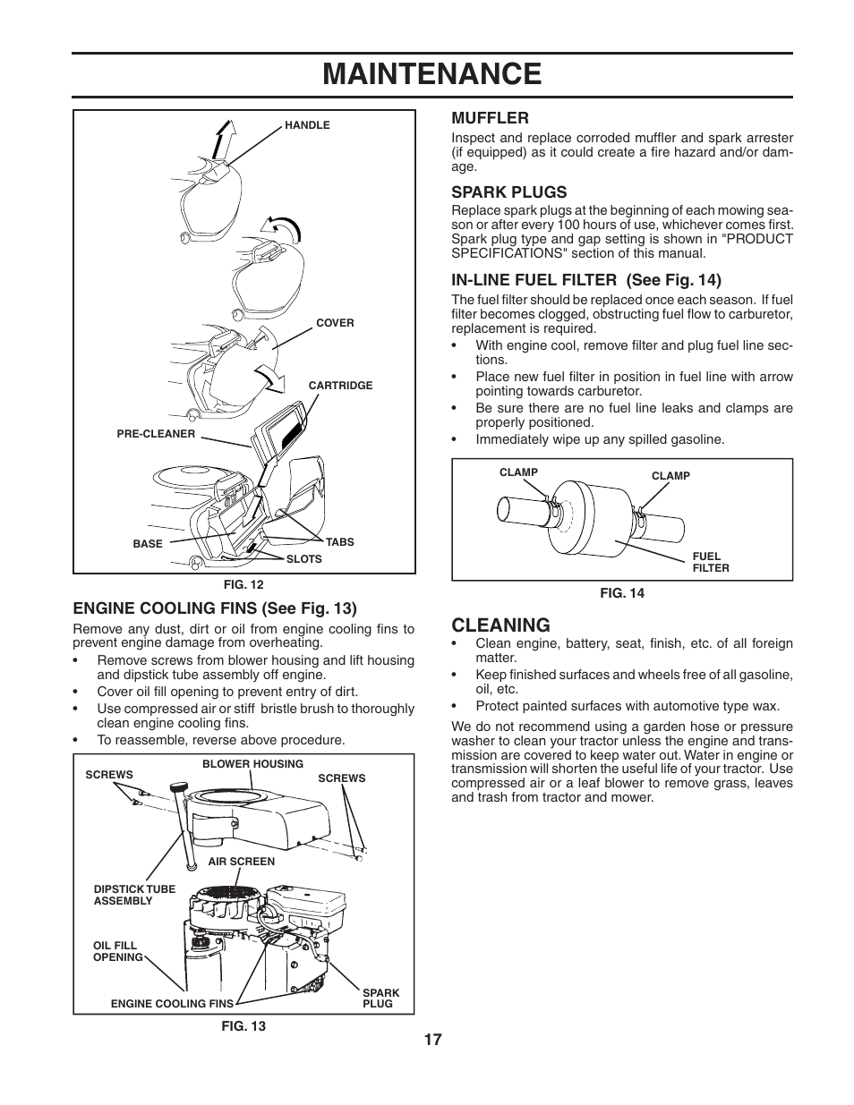 Maintenance, Cleaning | Poulan 186890 User Manual | Page 17 / 48
