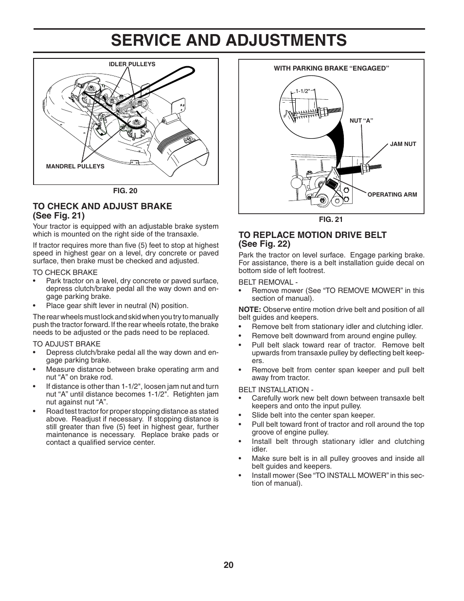 Service and adjustments | Poulan 186890 User Manual | Page 20 / 48