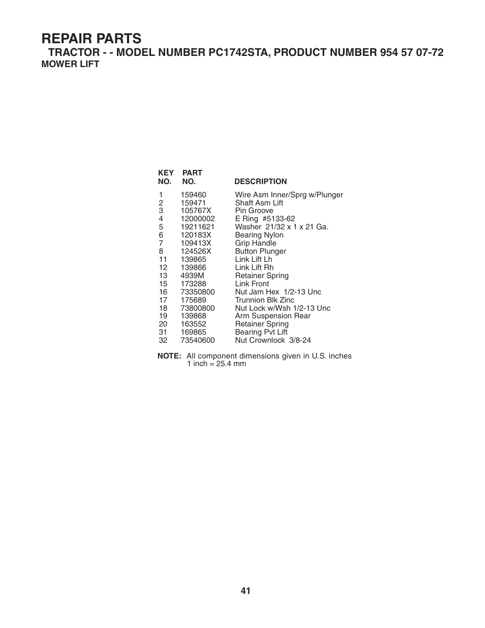 Repair parts | Poulan 186890 User Manual | Page 41 / 48