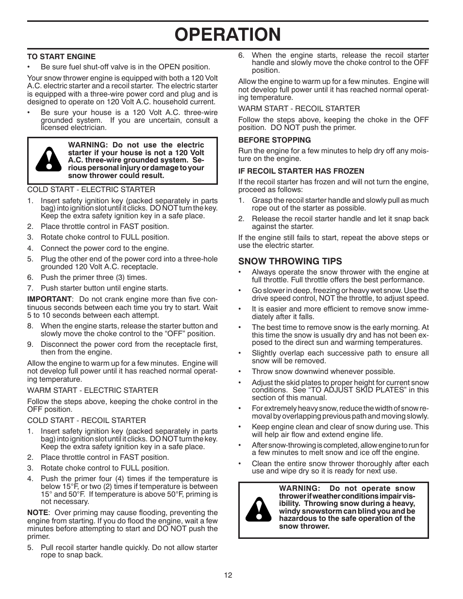 Operation | Poulan 961980020 User Manual | Page 12 / 32