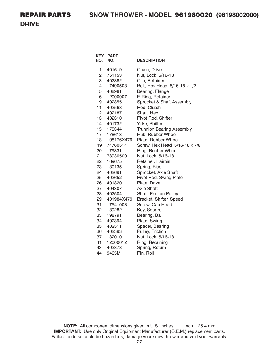 Poulan 961980020 User Manual | Page 27 / 32