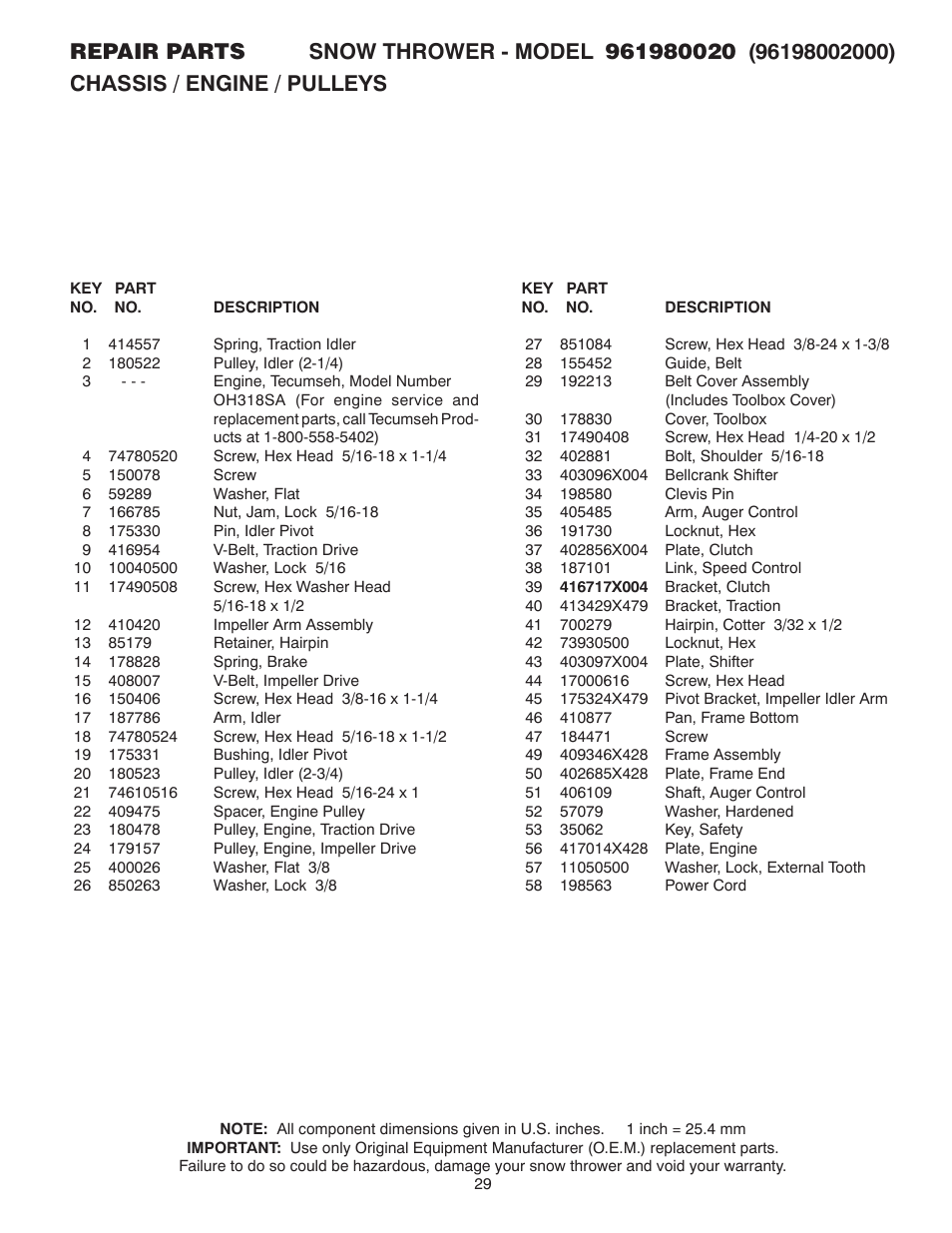 Poulan 961980020 User Manual | Page 29 / 32