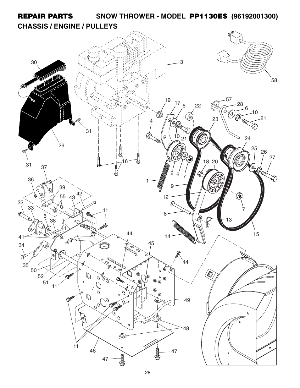 Poulan Pro PP1130ES SNOW THROWER User Manual | Page 28 / 32
