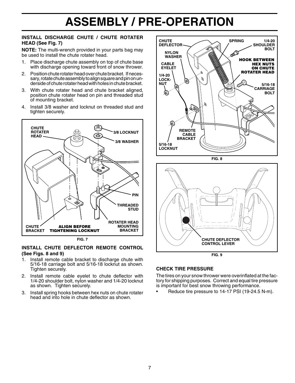Assembly / pre-operation | Poulan Pro PP1130ES SNOW THROWER User Manual | Page 7 / 32