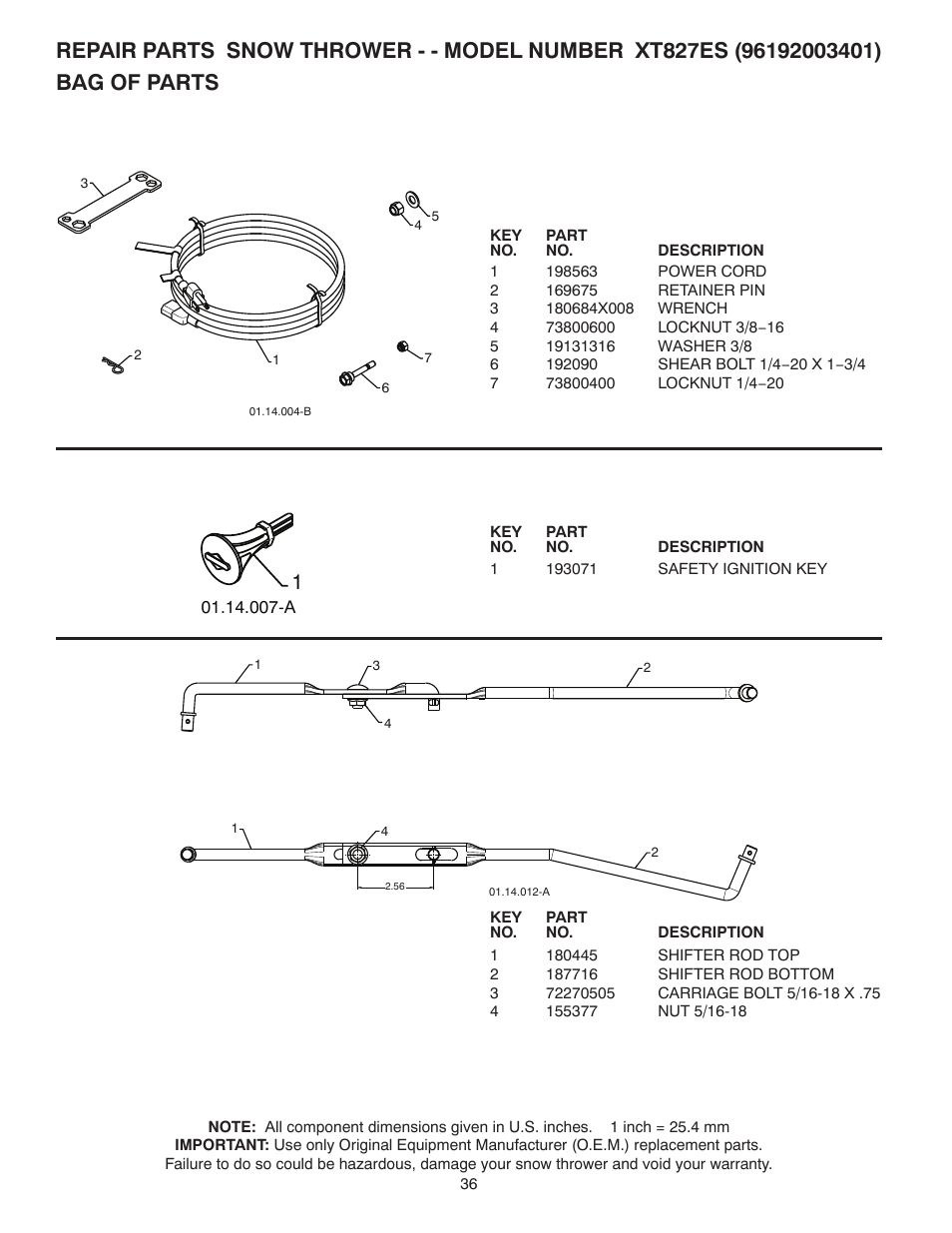 Bag of parts | Poulan XT 96192003401 User Manual | Page 36 / 40