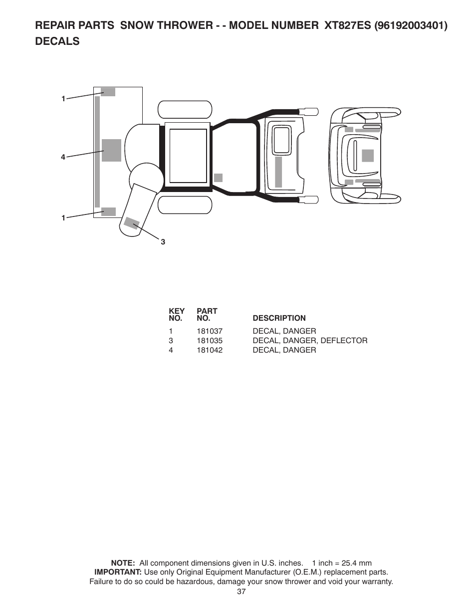 Decals | Poulan XT 96192003401 User Manual | Page 37 / 40
