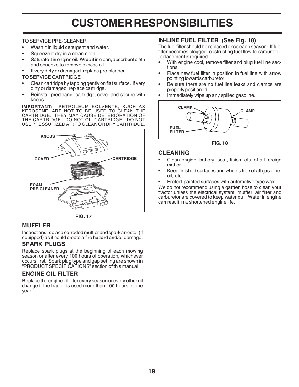 Customer responsibilities | Poulan 180278 User Manual | Page 19 / 48