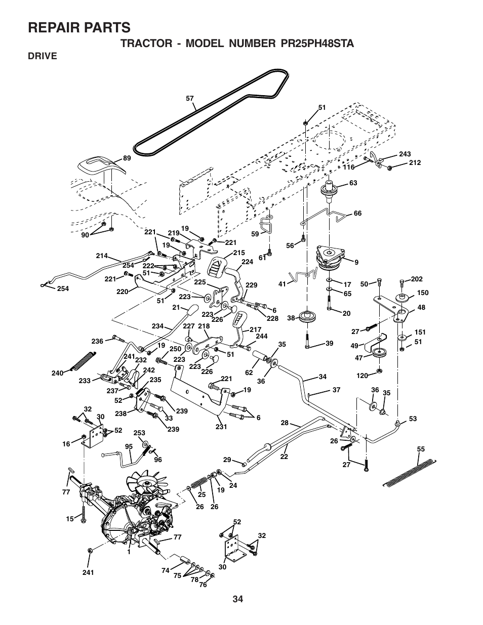 Repair parts, Tractor - model number pr25ph48sta, Drive | Poulan 180278 User Manual | Page 34 / 48