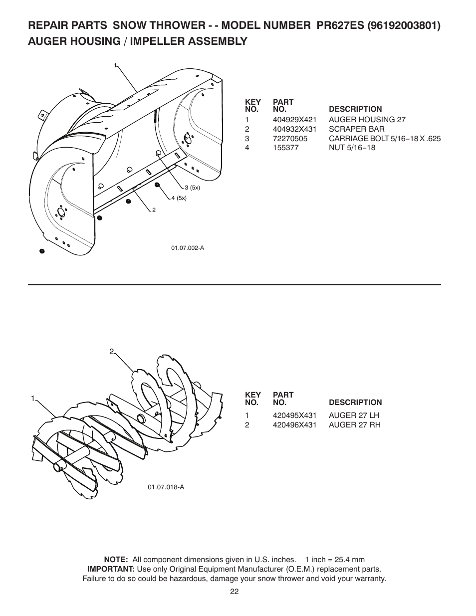 Poulan Pro PR627ES SNOW THROWER User Manual | Page 22 / 40