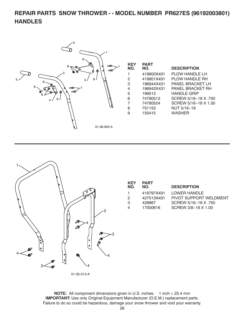 Handles | Poulan Pro PR627ES SNOW THROWER User Manual | Page 26 / 40