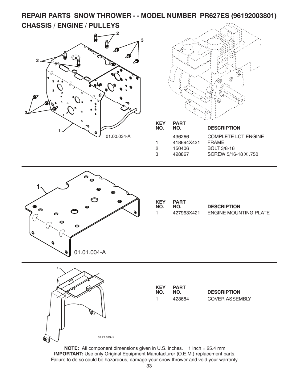 Chassis / engine / pulleys | Poulan Pro PR627ES SNOW THROWER User Manual | Page 33 / 40