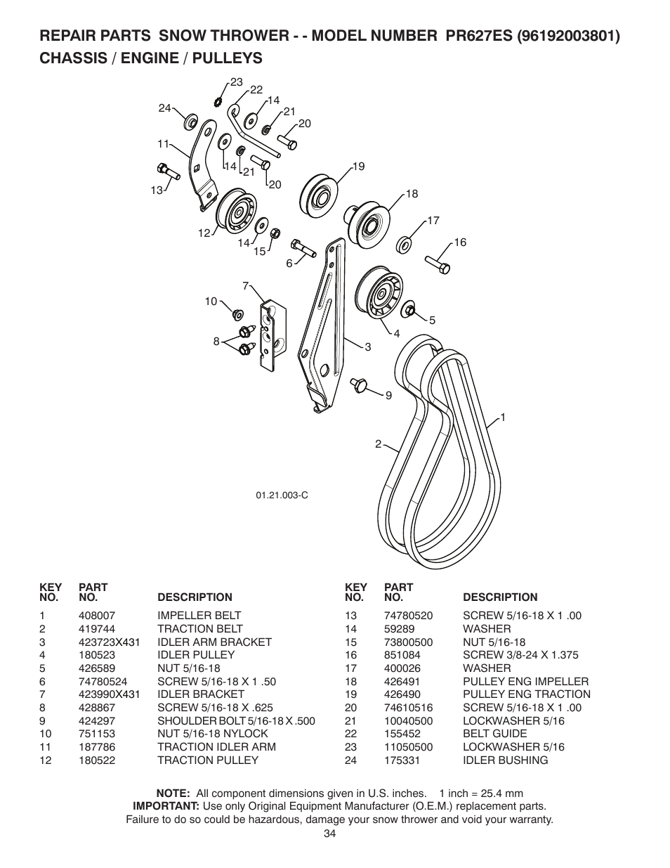 Poulan Pro PR627ES SNOW THROWER User Manual | Page 34 / 40