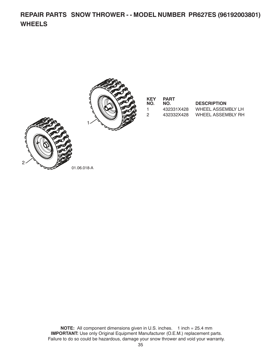 Wheels | Poulan Pro PR627ES SNOW THROWER User Manual | Page 35 / 40