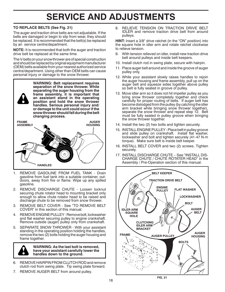 Service and adjustments | Poulan XT5524ES User Manual | Page 16 / 40