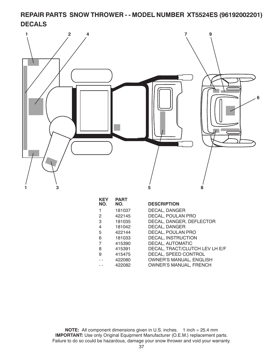 Poulan XT5524ES User Manual | Page 37 / 40