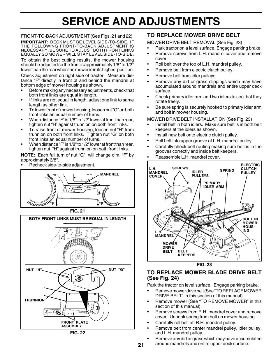 Service and adjustments | Poulan 178497 User Manual | Page 21 / 52
