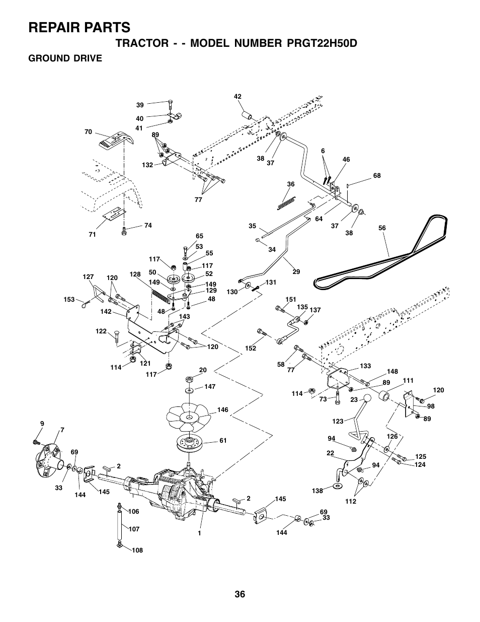 Repair parts, Tractor - - model number prgt22h50d, Ground drive | Poulan 178497 User Manual | Page 36 / 52