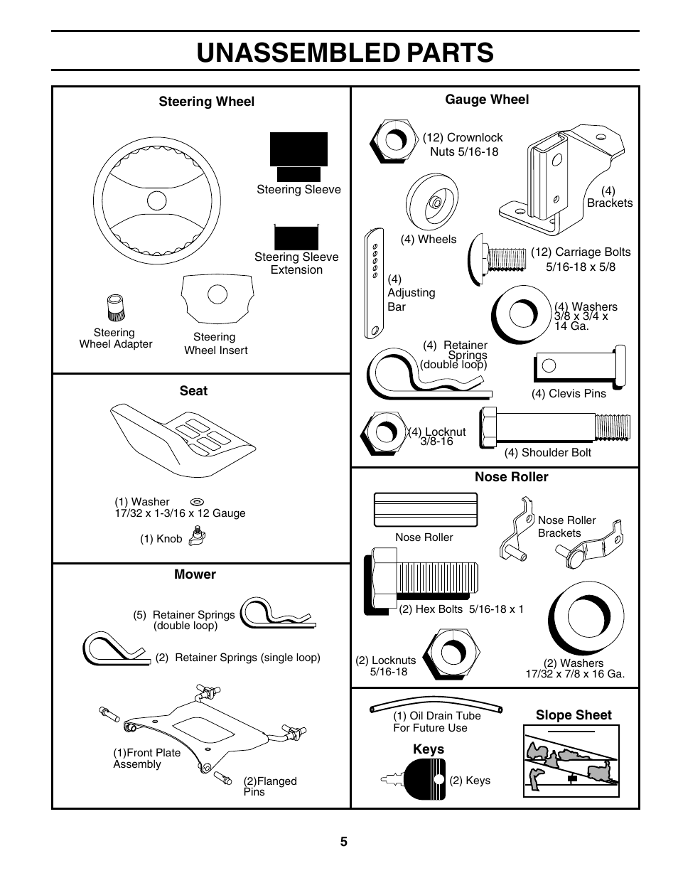 Unassembled parts | Poulan 178497 User Manual | Page 5 / 52