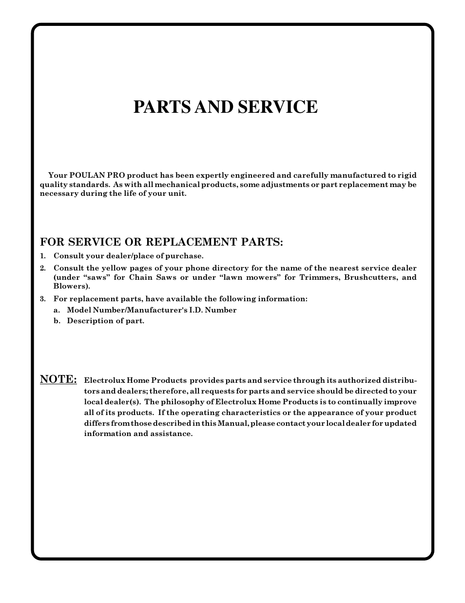 Parts and service | Poulan 178497 User Manual | Page 52 / 52