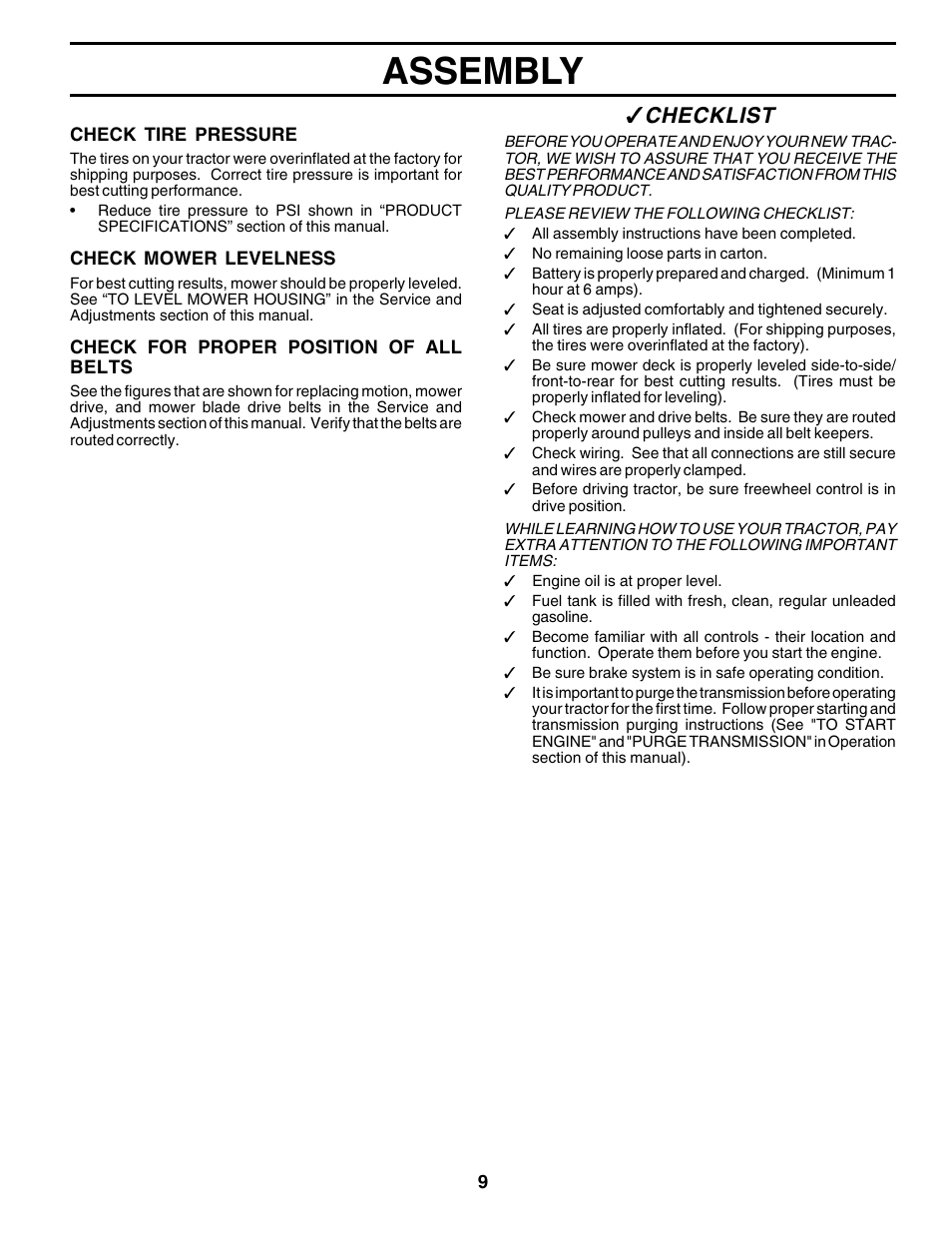 Assembly, Checklist | Poulan 178497 User Manual | Page 9 / 52