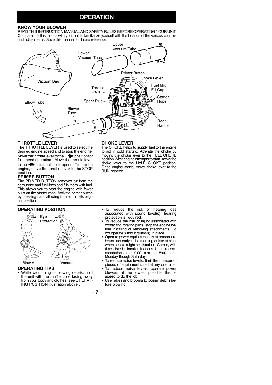 Operation | Poulan PBV200 LE User Manual | Page 7 / 13