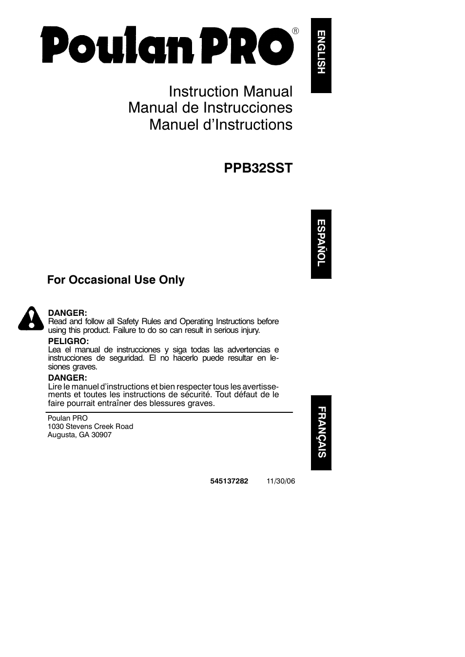 Poulan 545137282 User Manual | 12 pages
