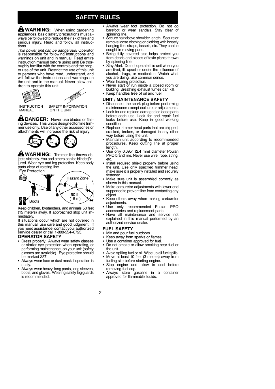 Safety rules, Warning, Danger | Poulan 545137282 User Manual | Page 2 / 12