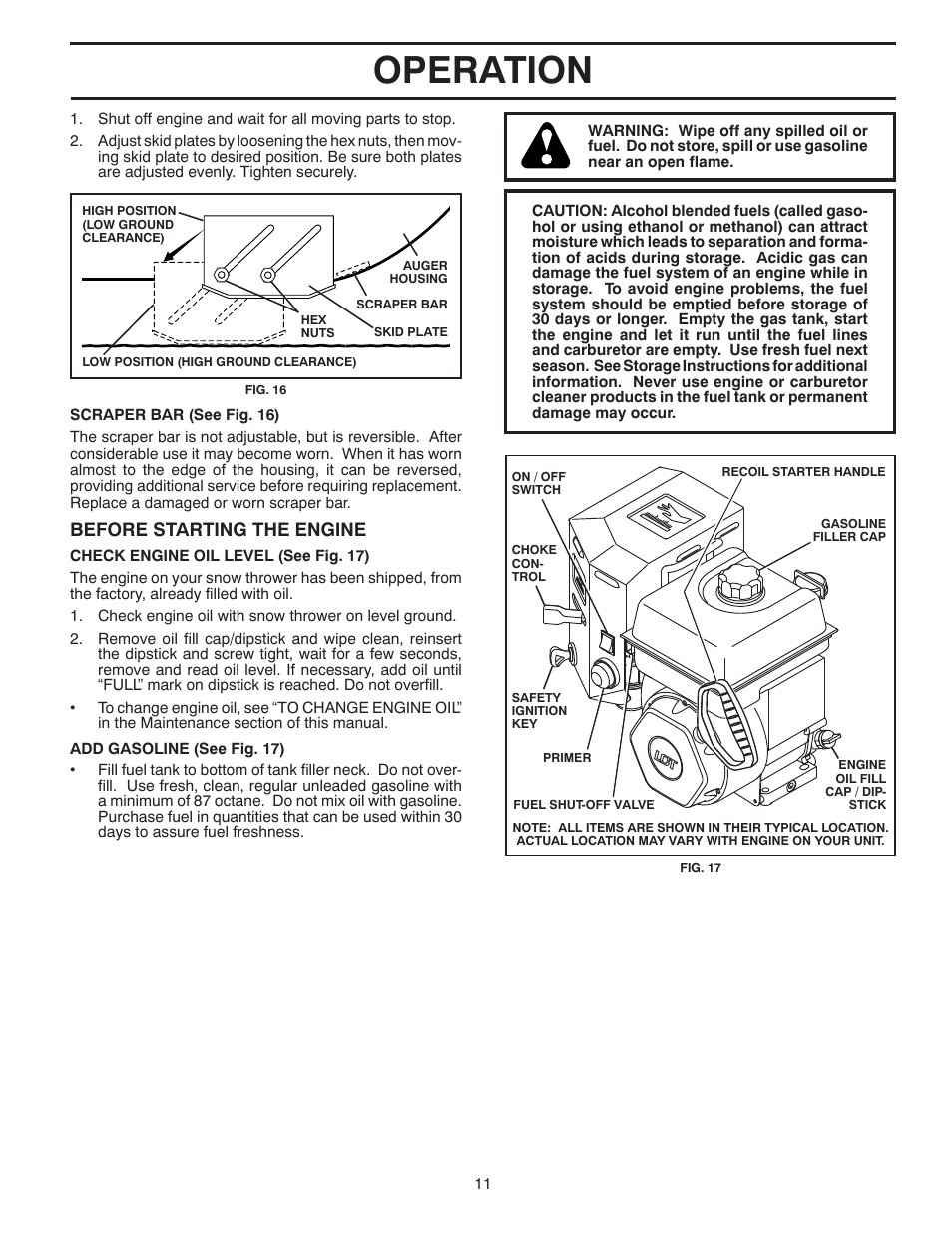 Operation, Before starting the engine | Poulan 421602 User Manual | Page 11 / 40