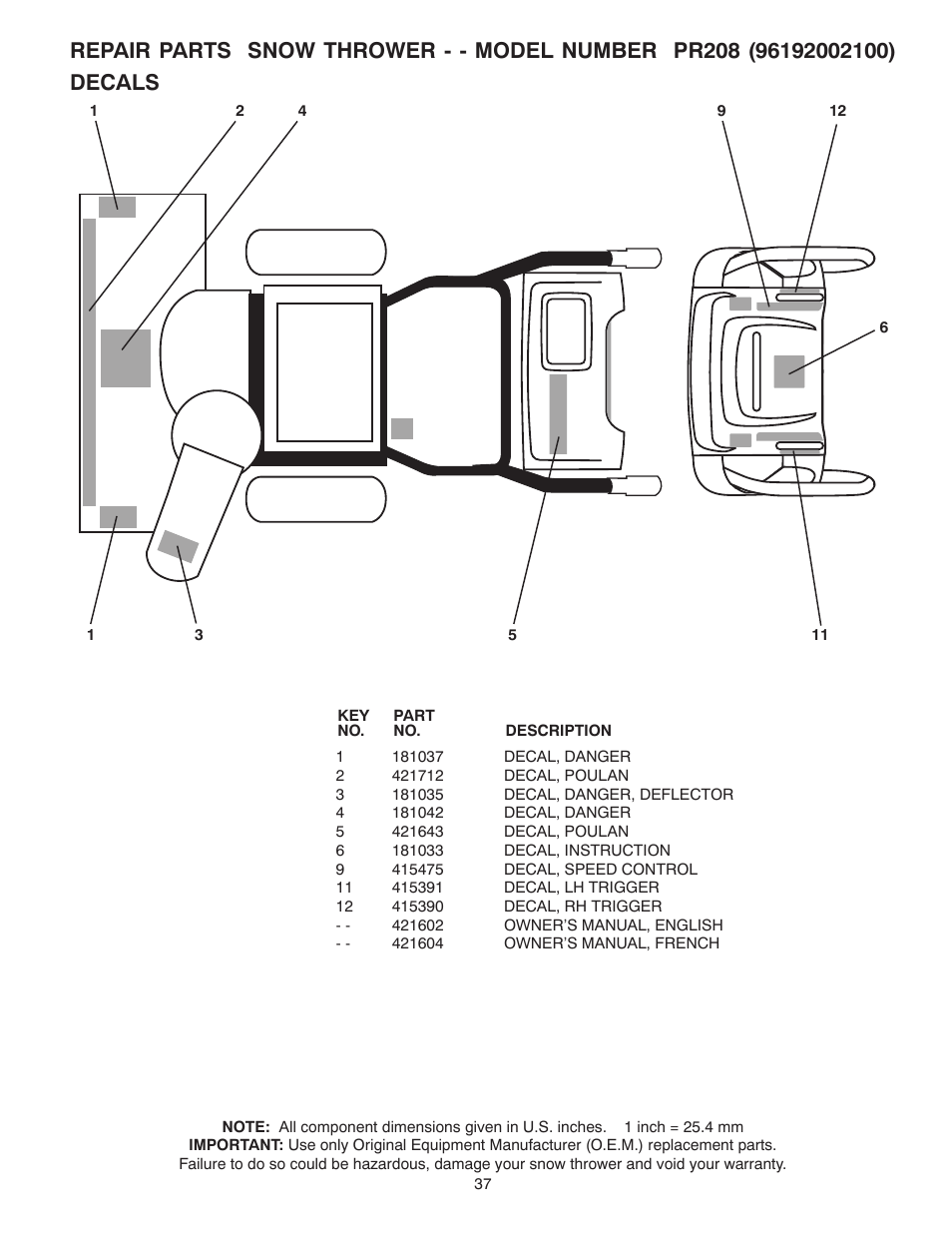 Poulan 421602 User Manual | Page 37 / 40