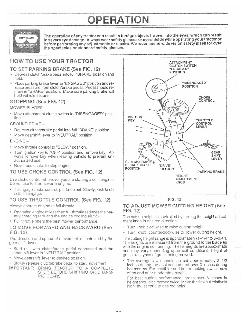 C ' oi 1 a * 'cd. f f ^ ‘ ffight (see, R t wt iijg brake (see f!g. 12), Storpiirig (se© fig. 12) | Control | Poulan XC1182B User Manual | Page 12 / 32