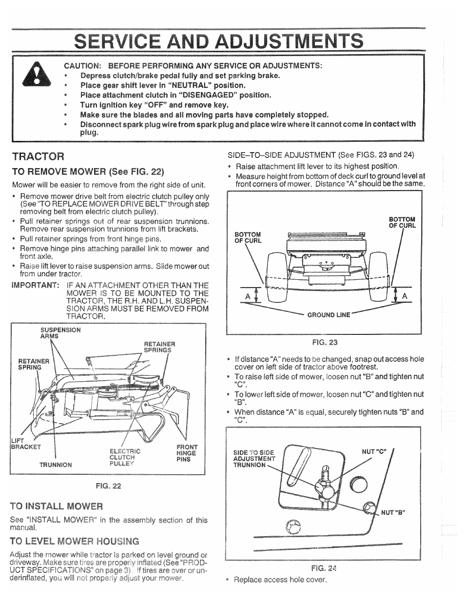 Service and adjustments, Tractor | Poulan XC1182B User Manual | Page 19 / 32