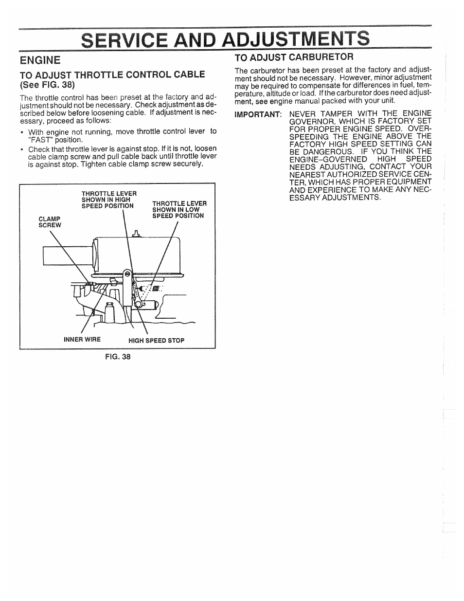 Service and adjustments, Engine | Poulan XC1182B User Manual | Page 24 / 32