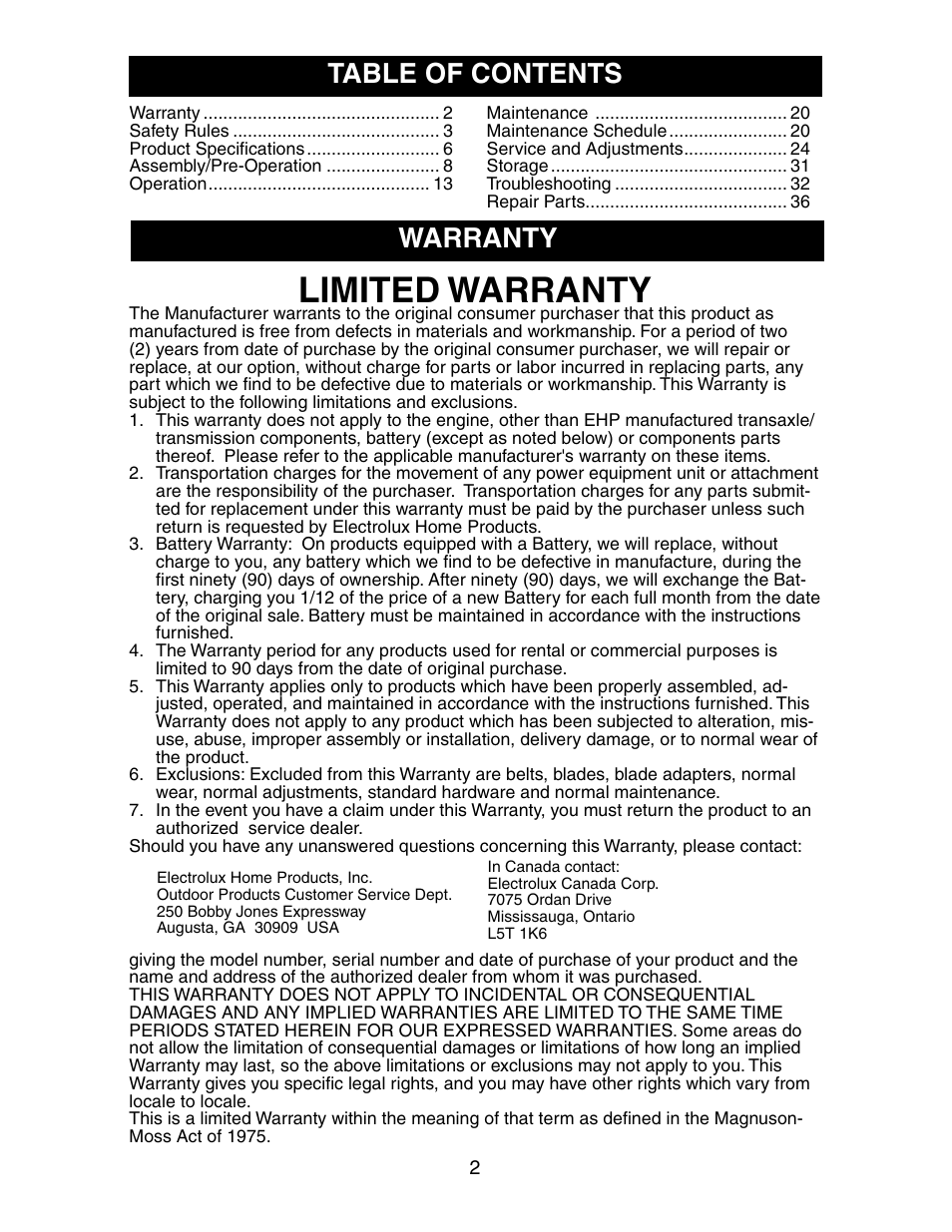 Poulan 191697 User Manual | Page 2 / 35